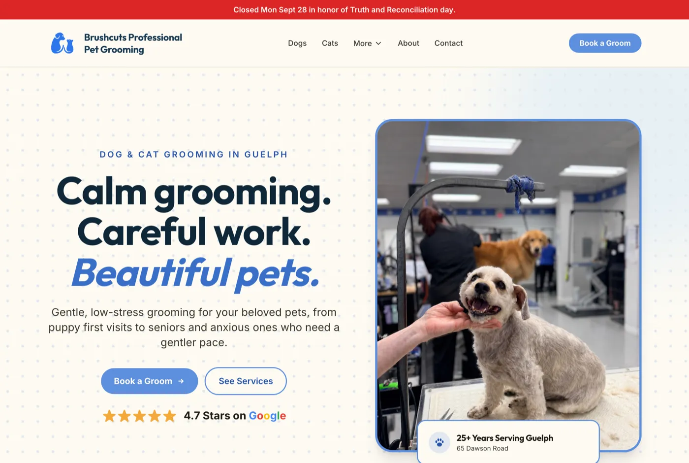 Brushcuts Pet Grooming website